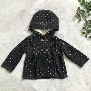 Carters 18M Black White Polka Dot Hooded Fleece Peacoat Toddler Girl EUC